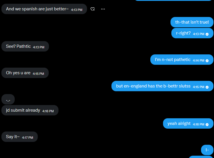 Hungry_Landmine's tweet photo. @Lexi_ass2 destroyed me in a #wankbattle / #nationbattle and showed this english slut her place beneath her betters, they made me melt without a single pic, they are the best, I cannot compare, if you think about trying to beat them, use me to warm up, it wont be enough #wankchat https://t.co/KjswEevwNM