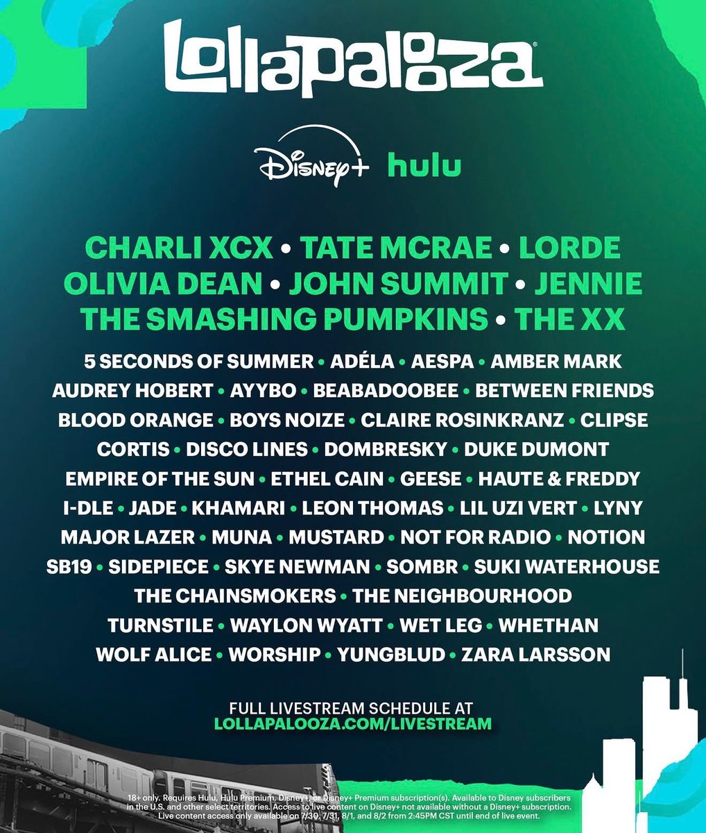 infoaespabr's tweet photo. 🚨 CONFIRMADO! O Lollapalooza Chicago 2026 terá transmissão global pelo Disney+ pela primeira vez. 

A apresentação do aespa, que acontece no dia 2 de agosto, será transmitida ao vivo às 21h45 (horário de Brasília). https://t.co/TGlMaKVSBV