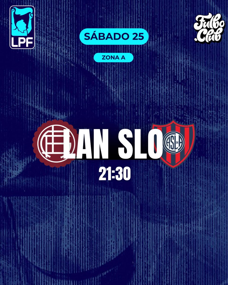 FulboClubOK's tweet photo. SÁBADO 25/7 - FECHA 1 🗓️

ZONA 🅱️

Estudiantes RC 🆚 Tigre
🏟️ Antonio Candini, Rio Cuarto
⏰ 14:45 hs
⚖️ Brian Ferreyra

ZONA 🅰️

Newell’s Old Boys 🆚 Talleres
🏟️ Coloso Marcelo Bielsa, Rosario
⏰ 17:00 hs
⚖️ Jorge Baliño

ZONA 🅱️ 

River Plate 🆚 Barracas Central
🏟️ Monumental, Buenos Aires
⏰ 19:15 hs
⚖️ Nazareno Arasa

ZONA 🅰️

Lanús 🆚 San Lorenzo
🏟️ Néstor Díaz Pérez, Buenos Aires
⏰ 21:30 hs
⚖️ Leandro Rey Hilfer