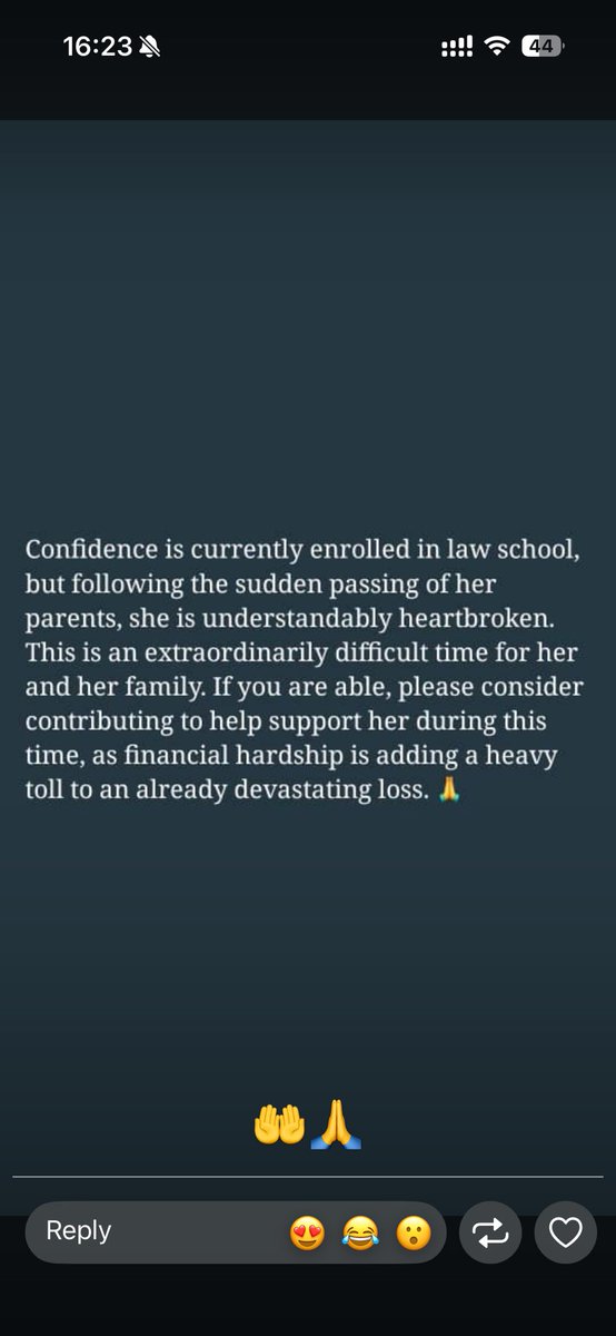 _fefas's tweet photo. It’s truly heartbreaking to see stories like this.

Confidence is currently enrolled at the Nigerian Law School and is grieving the devastating loss of both her parents. This is an incredibly difficult time for her and her family, and they now face serious financial challenges as well.

If you’re able to support her, no amount is too small. If you can’t donate, please retweet so this reaches someone who can.

Bank: Opay
Account Number: 9071561087
Account Name: Nze Chinenye Confidence

May God comfort her and grant her the strength to keep going. 💔🙏🏾