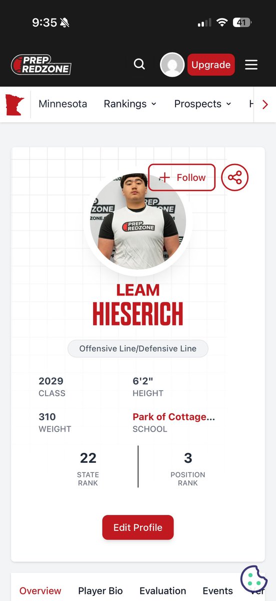hieserich86501's tweet photo. Thank you for the new ranking update @PrepRedzoneMN @PrepRedzone @OJW_Scouting Excited to prove myself this year and work my way to the top! https://t.co/jnyKOd8DnB