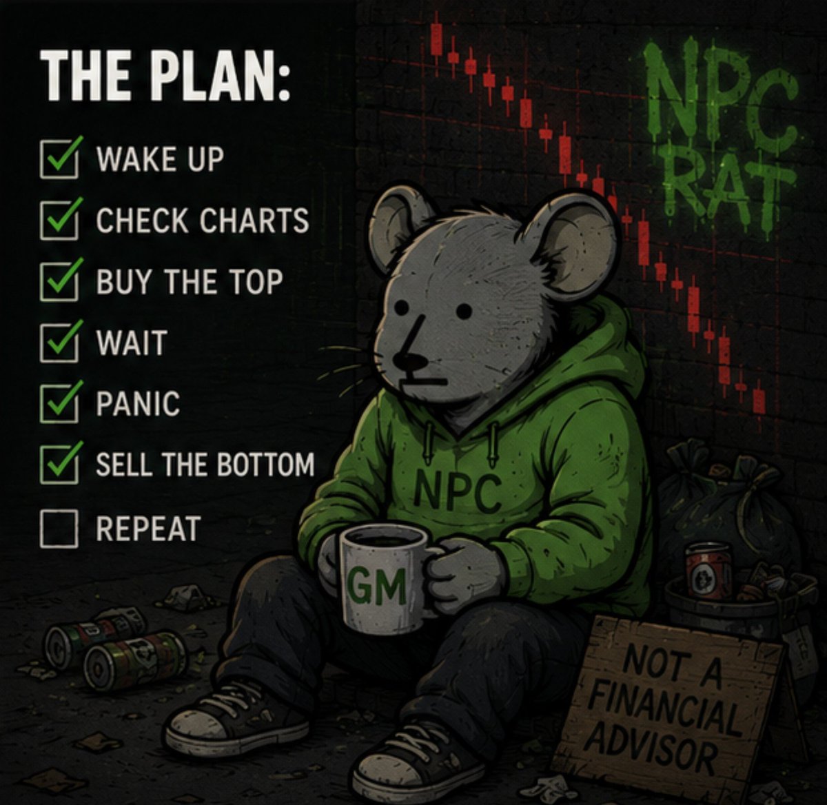 NPCRATcoin's tweet photo. your timeline needs more npc rats.
🐀 NPC RAT Meme Contest
make an original NPC RAT meme.
funniest memes win.
🥇 $10 🥈 $7 🥉 $5
to enter: • follow @NPCRATcoin • post your meme • tag @NPCRATcoin
ends august 1st.
no thoughts.
just memes.
gm. https://t.co/aDpMtHTgki