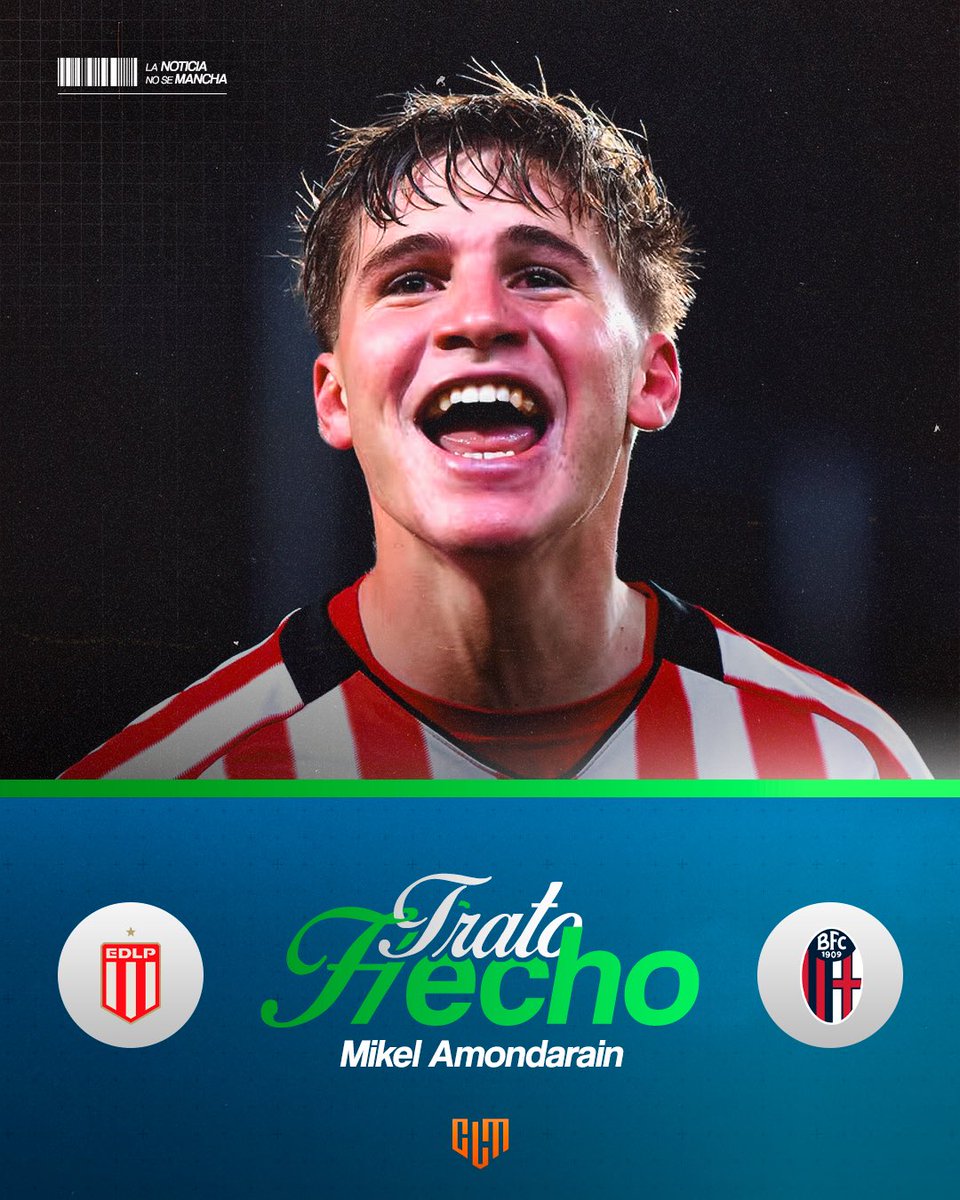 CLMerlo's tweet photo. 🚨Mikel Amondarain es nuevo refuerzo del Bologna. 
*️⃣Estudiantes (LP) lo vende en u$s 10.500.000 más u$s 2M en objetivos y se queda con una plusvalía del 10%. 
*️⃣El futbolista firmará contrato por 5 años. #TratoHecho https://t.co/br9Wtj1aUh