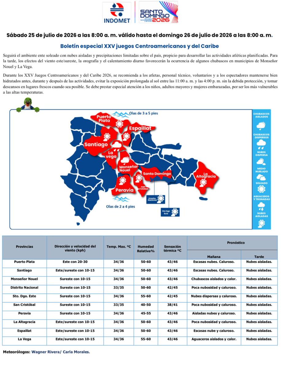 INDOMET_RDO's tweet photo. Boletín Meteorológico Especial – XXV Juegos Centroamericanos y del Caribe https://t.co/3ZXvA1hp2T