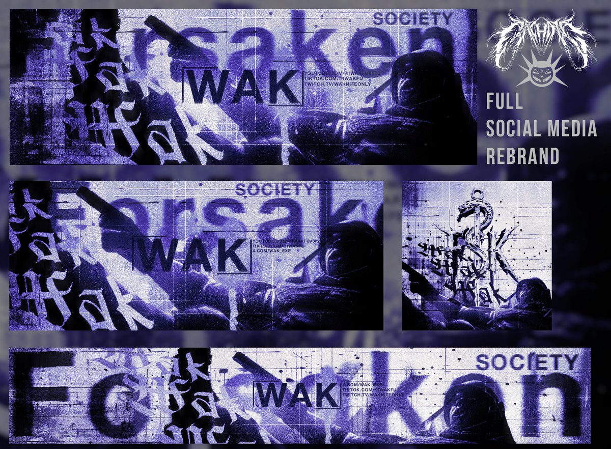 LocalFiend_'s tweet photo. Social media rebrand
For - @Wak_exe 
- X
- Youtube
- Twitch
5/10 for @FSKSociety https://t.co/nBGIuzy9t9