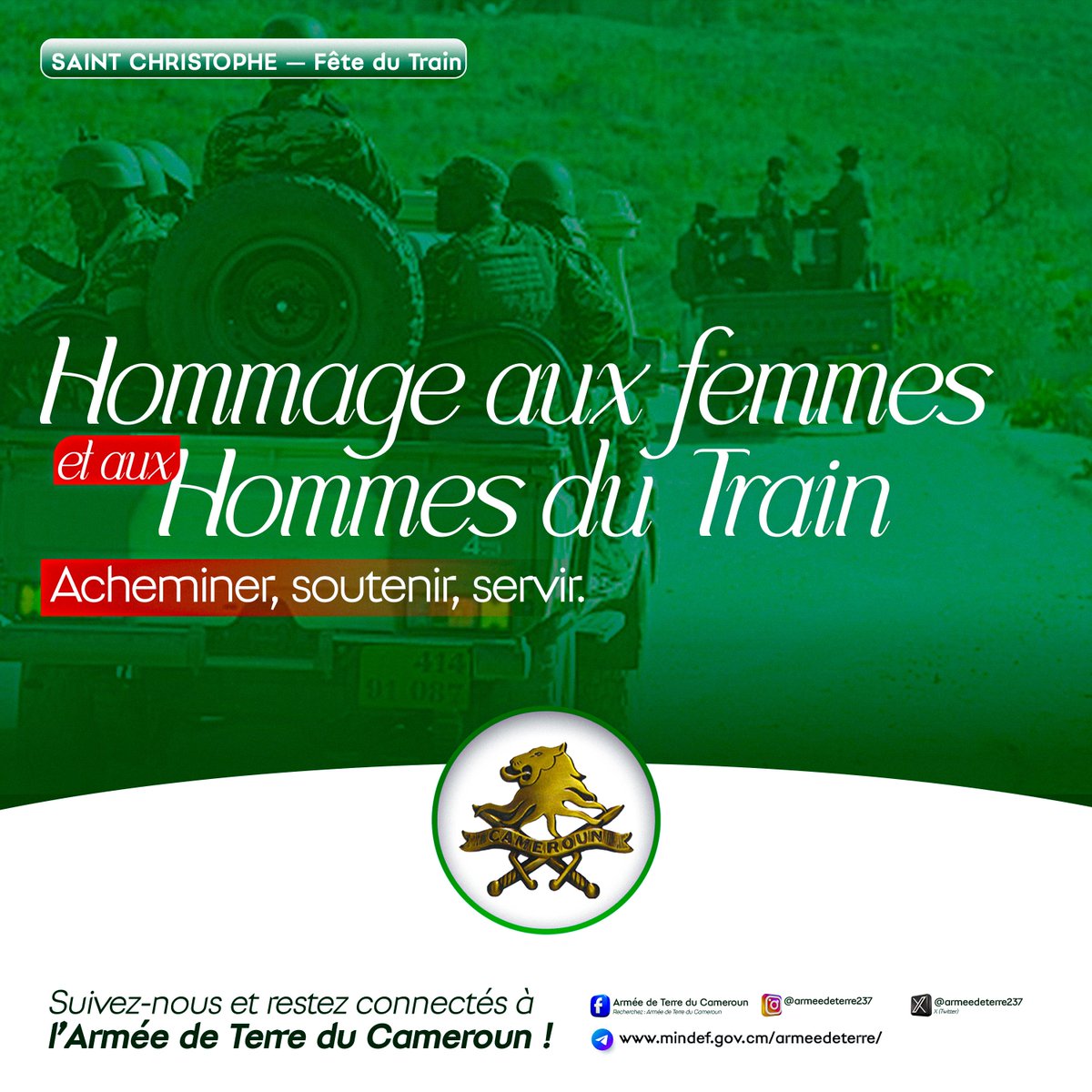 armeedeterre237's tweet photo. À l'occasion de la #SaintChristophe, l'Armée de Terre rend hommage aux personnels du Train dont le professionnalisme assure chaque jour la mobilité des forces et le soutien logistique indispensable à l'accomplissement des missions. https://t.co/FoLdzGDvj6