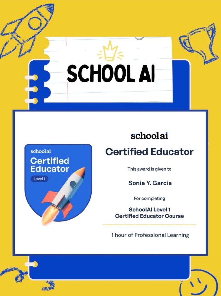 SGarcia9276's tweet photo. 🎓I am thrilled to share that I am now certified in @GetSchoolAI !! 🚀⭐️ 
@lajoyaisd #LJTECHi3 @CGarza0930 @MsGracia15 @KarinaMarin @Leticia_FF77 @SaraLeeSanchez2 @technovate67 @MarlenHinojosa8 @marisol_garza_1 https://t.co/loMCojCoyZ