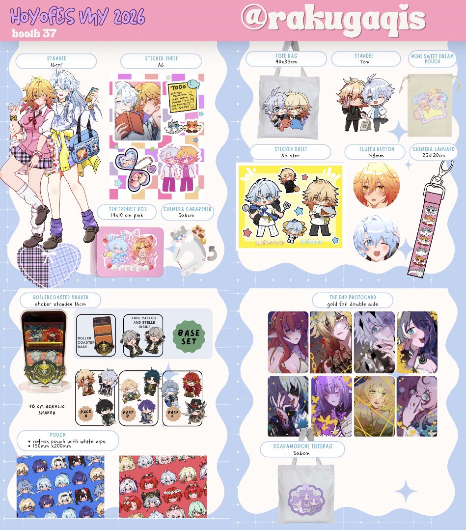 qis_hsr's tweet photo. my catalogue for #hoyofestMy ✨
theres a bunch of newstuff and restock of old merch that i will bring here~~  

feel free to visit, i will also have phaidei standee there for 📸✨ 

📍 pavilion bukit jalil
💖 booth 37

#hoyofest2026 #hoyofestmy2026

catalogue 1/2: https://t.co/hAKzQGFVup
