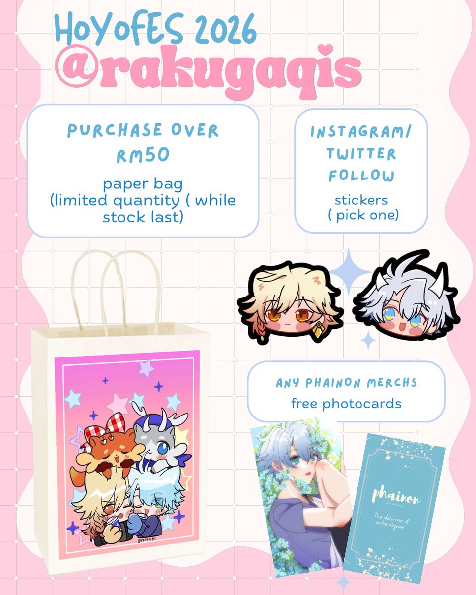 qis_hsr's tweet photo. my catalogue for #hoyofestMy ✨
theres a bunch of newstuff and restock of old merch that i will bring here~~  

feel free to visit, i will also have phaidei standee there for 📸✨ 

📍 pavilion bukit jalil
💖 booth 37

#hoyofest2026 #hoyofestmy2026

catalogue 1/2: https://t.co/hAKzQGFVup