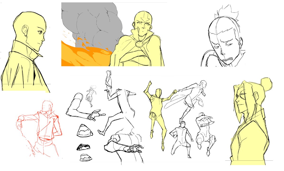 DannyAraya's tweet photo. Avatar Aang is out! Go watch! These are some sketches and studies I did while on it as I was trying to get the hang of the style. A lot of it referencing Kihyun Ryu's work. https://t.co/6IyazQn5cw