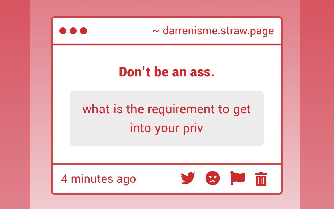 darrensecond's tweet photo. you have to be 18+ (theres no porn sometimes im just suicidal and i dont want to expose my deepest feelings to random 16 year olds) 
i also have to trust you somewhat https://t.co/E1pJKSqn7R