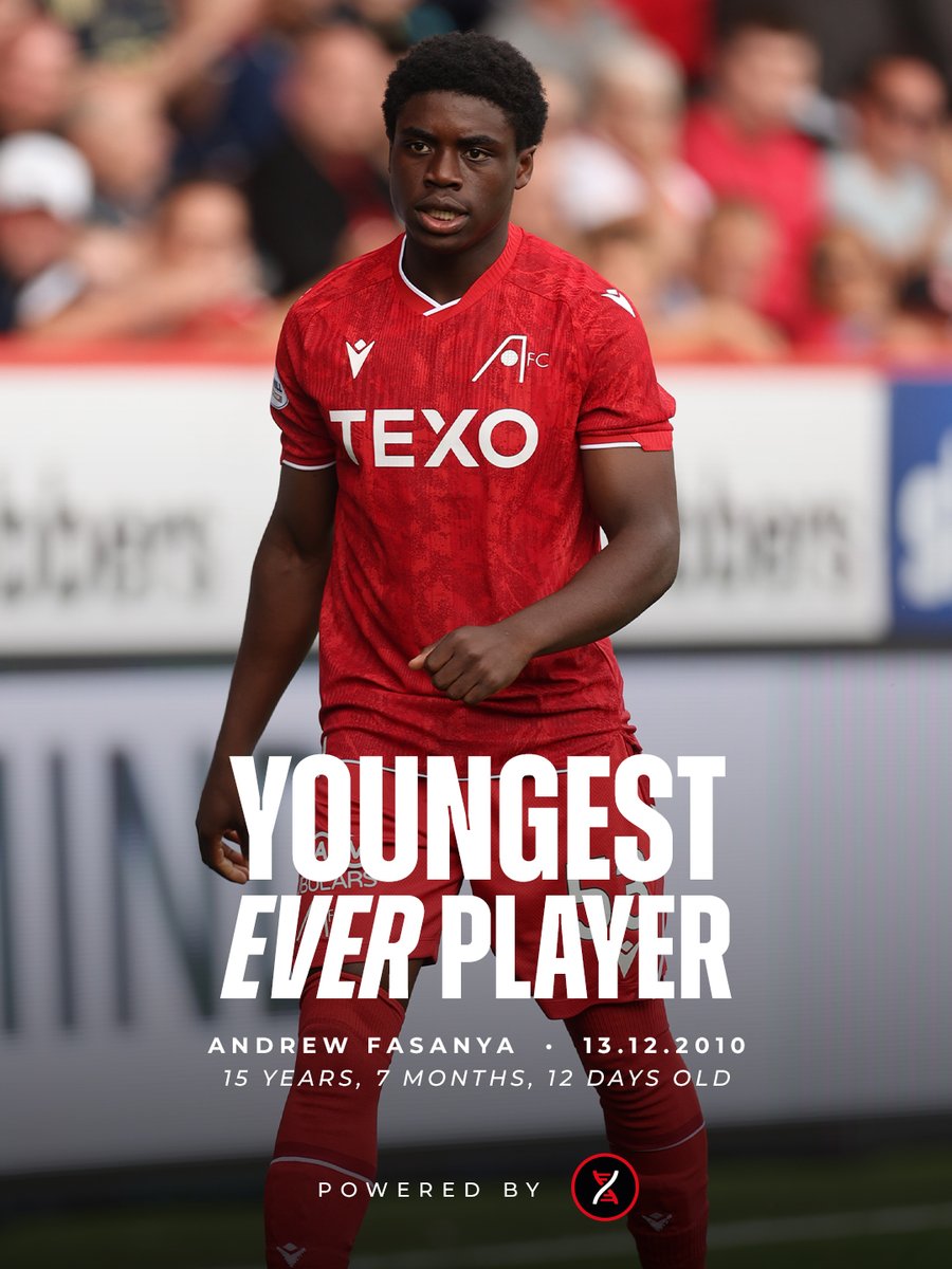 AberdeenFC's tweet photo. 15 years, 7 months, 12 days old.

The youngest ever player to feature for Aberdeen FC.

Andrew Fasanya ⭐️ https://t.co/GbHcfbWyJg