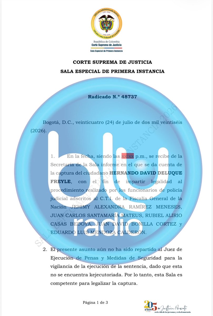 ricarospina's tweet photo. Esta es el acta de confirmación de captura del exgobernador de La Guajira Hernando Deluque. La detención se produjo este viernes a las 9:30AM Vía @BluRadioCo https://t.co/MF9rnFOQWQ
