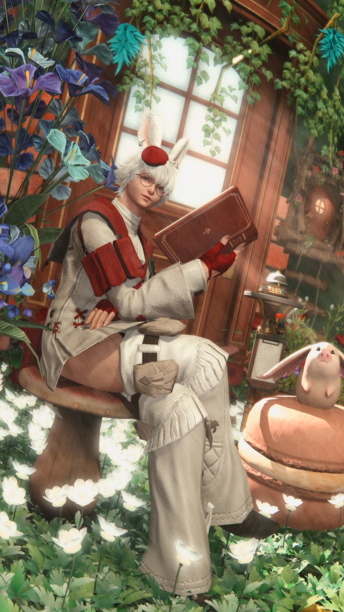 FFXIV_Sappy's tweet photo. Been trying to fix my sleep schedule lately. 
I used to jump straight into the game and start gposing the second I got off work… barely slept at all. 
Turns out you really can’t keep forcing yourself like that.

Didn’t want to go too long without posting, so here’s a few older shots I never released~ Just me, a book, and a quiet little corner 📖✨
#Gposing