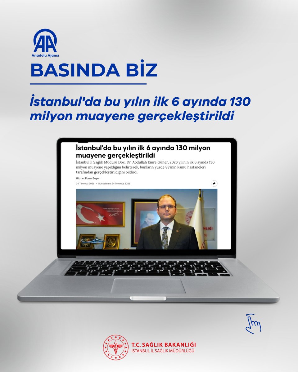 ismgovtr's tweet photo. 📍 2026 yılının ilk 6 ayında İstanbul'da yaklaşık 130 milyon muayene, 21 milyon görüntüleme ve 1 milyon 630 bin ameliyat gerçekleştirildi.

Anadolu Ajansı’na değerlendirmelerde bulunan İstanbul İl Sağlık Müdürümüz Doç. Dr. Abdullah Emre Güner(@dr_aemreguner):

"2026 ilk 6 ayında 1 milyon 630 bin ameliyat yapmış durumdayız. Çok yüksek rakamlar bunlar. Bunların çoğu ABC grubu ameliyatlar. Biz 2 saniyede bir İstanbul'da ameliyat yapıyoruz. Yani nefesimizi alıp verdiğimiz durumda bile belki bir ameliyat gerçekleşmiş oluyor."

Haberin tamamı için 👉 https://t.co/Le7MvDvW26

#SağlığınBaşkentiŞifanınAdresiİstanbul