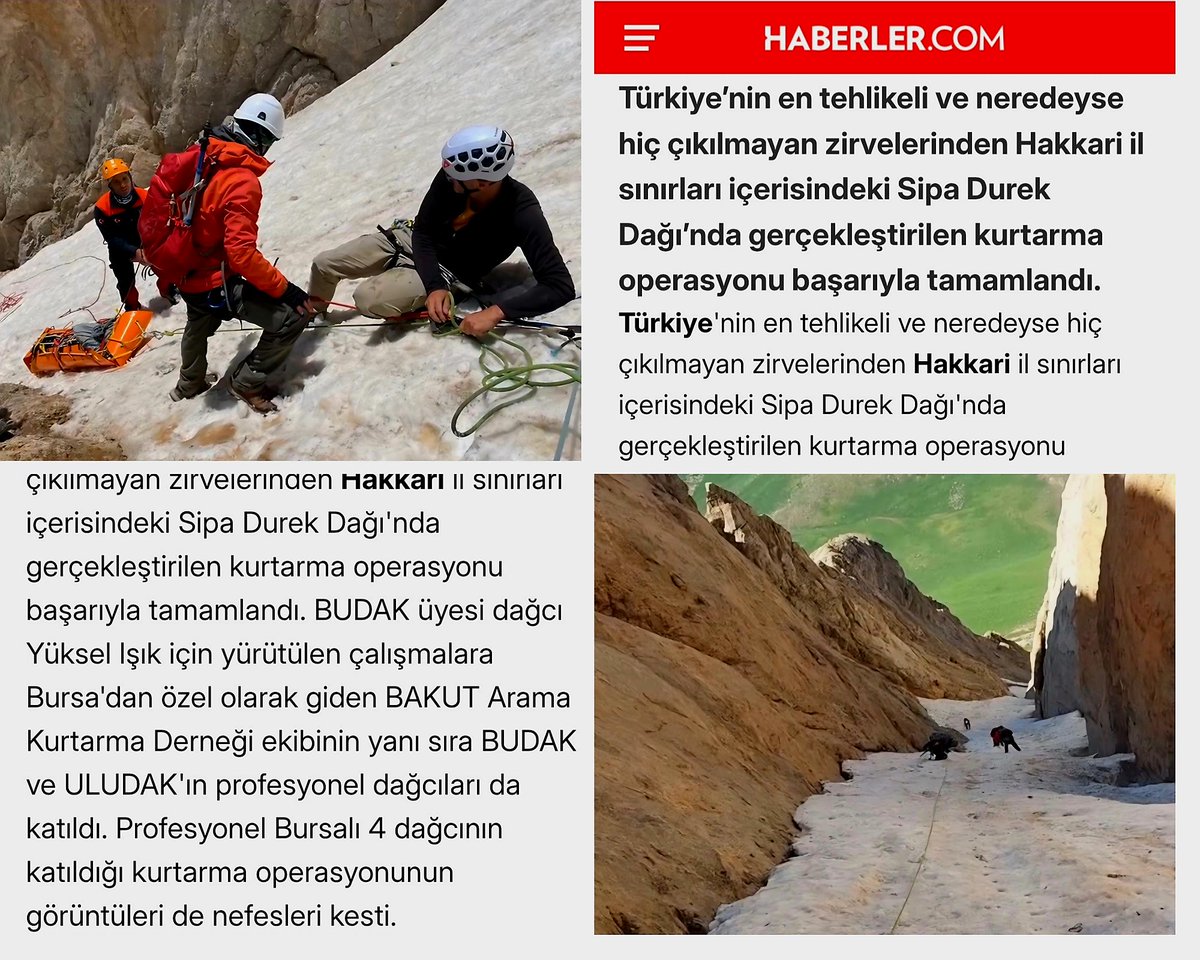 bakutdernegi's tweet photo. Hakkari Sipa Durik Dağı'nda yürütülen arama kurtarma operasyonuna ilişkin basına yansıyan haberleri bilgilerinize sunuyoruz.
#BAKUT https://t.co/awlL0OVu0j