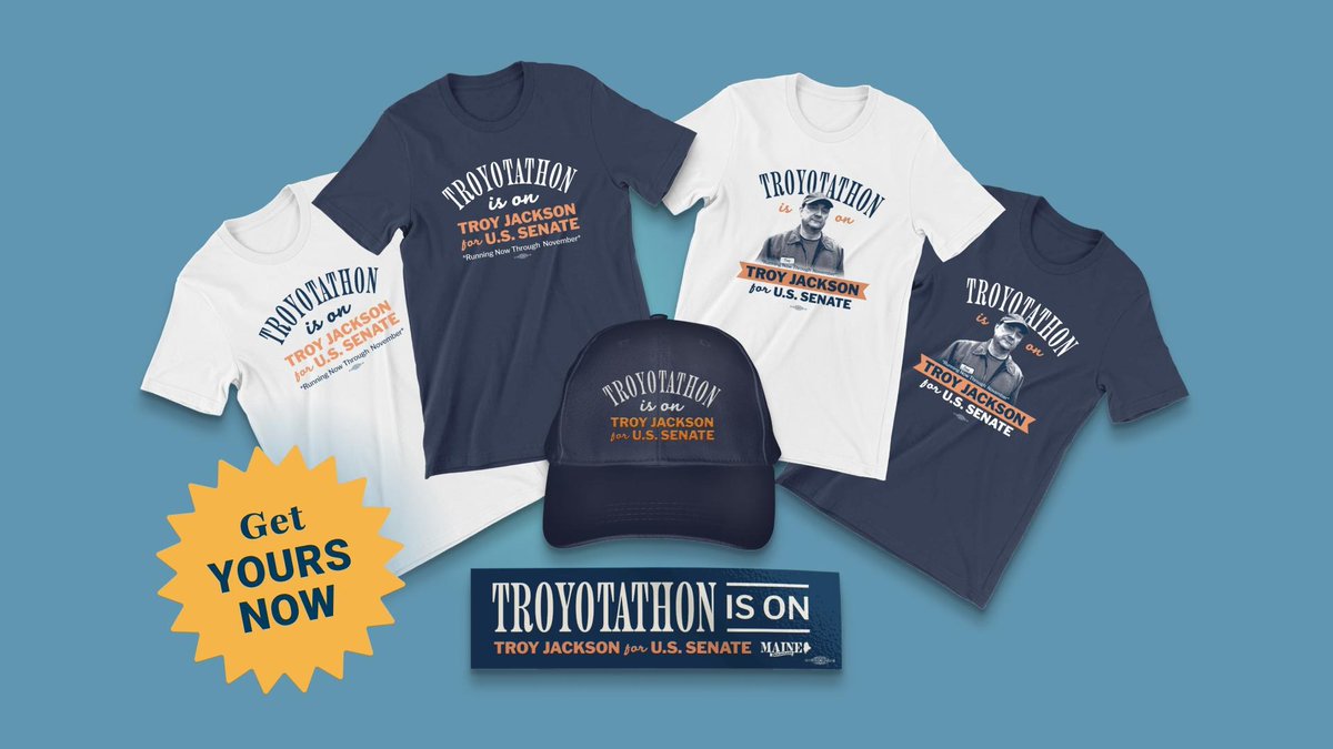 MaineDems's tweet photo. New drop: Troyotathon merch is here. Grab yours https://t.co/EPYTf2ROmE https://t.co/ZSFUHGIr18