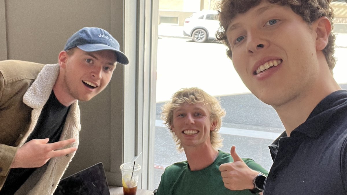 saulbrauns's tweet photo. ran into @TylerStrothman  at a random cafe in sf

senior year of college he slept on a chinese factory floor

wanted to be close to the product

dude makes the greatest shoes on earth

veloci to the moon https://t.co/LRtRwmefkL