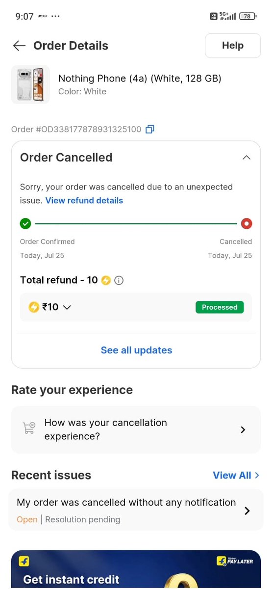 i_am_sumit_0's tweet photo. Really disappointed with @Flipkart. I ordered a Nothing Phone 4a at ₹28,098 (Order ID: OD338177878931325100). After shipping , the order was suddenly cancelled. If it was a pricing mistake, why ship it first? This is unfair to customers.@nothingindia
#Flipkart #NothingPhone https://t.co/llD7zLccWJ