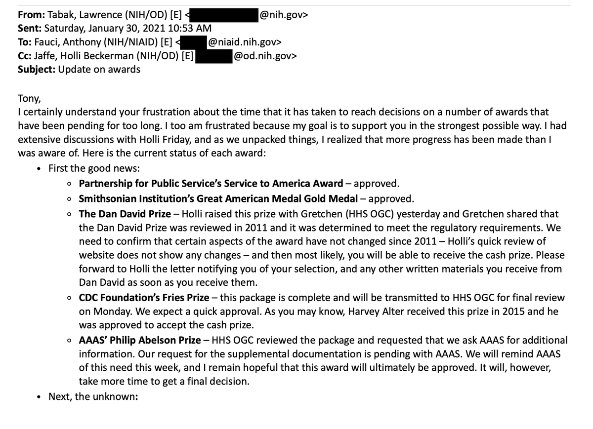 jeffreytucker's tweet photo. This is a mind blowing file dump. Appears to be hundreds of pages of correspondence within NIH and HHS about getting Fauci many paid awards. The focus here is amazing. What a scam! https://t.co/Gf23cVcVle https://t.co/72GD7oi1KD
