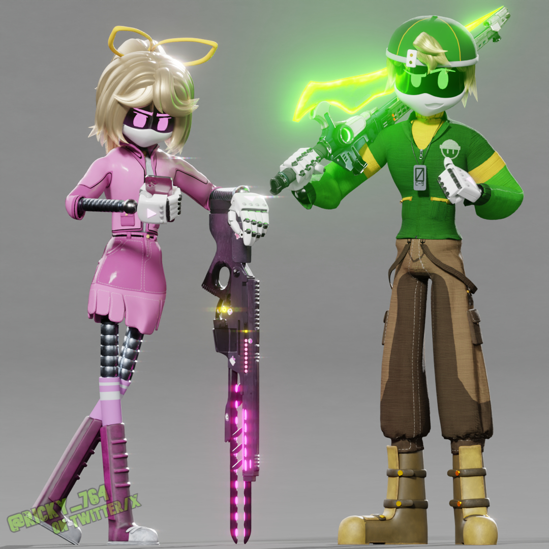 Ricky_764's tweet photo. "Cool kids only!" 
Thad's rework is here! 
This rework was made possible thanks to @ChicaFemPyro 💛
With the help of these beautiful artists: @marshimiiu

#MurderDrones #mdtwt #ProjectLightsOut #Thad #Lizzy https://t.co/zvj4sE8oYt