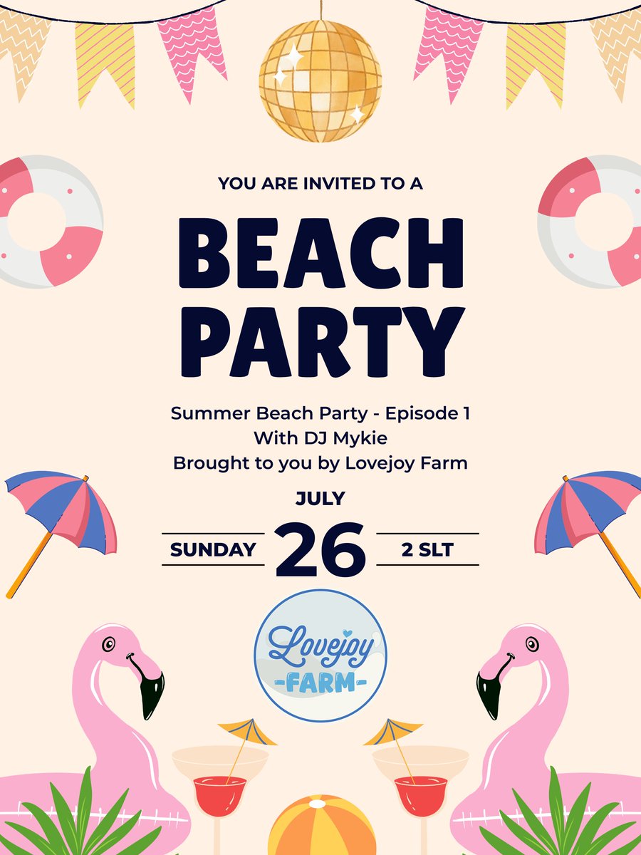 BunnyLovejoySL's tweet photo. Ayooo~ 
Join us tomorrow, July 26th @LovejoyFarmSL for a ☀️beach party 🌴There will be music, bull riding, games, and dancing!  18+ only - Beach attire recommended but not required! Starts at 2pmSLT

https://t.co/gQLNcUezFU https://t.co/uqA2yRL1oA