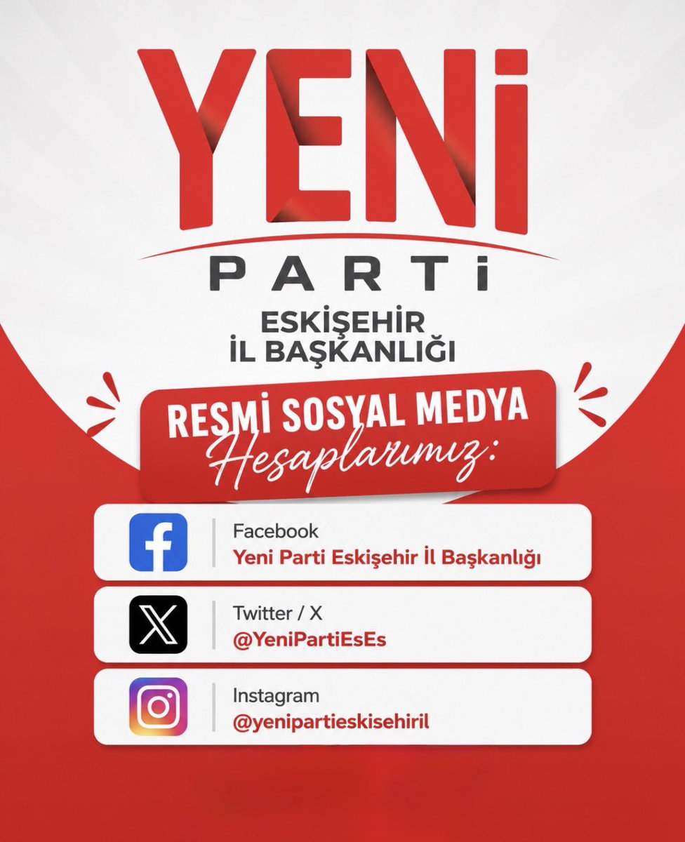 avtalatyalaz's tweet photo. YENİ Parti Eskişehir İl Başkanlığı resmi sosyal medya hesaplarımız: @YeniPartiEsEs 

Facebook: Yeni Parti Eskişehir İl Başkanlığı
https://t.co/XSl6Vl4qYf

X / Twitter: @YeniPartiEsEs 
https://t.co/odrUjTsVDm

Instagram: 
https://t.co/ot4rg9HRMd https://t.co/ZgINrc3WA3