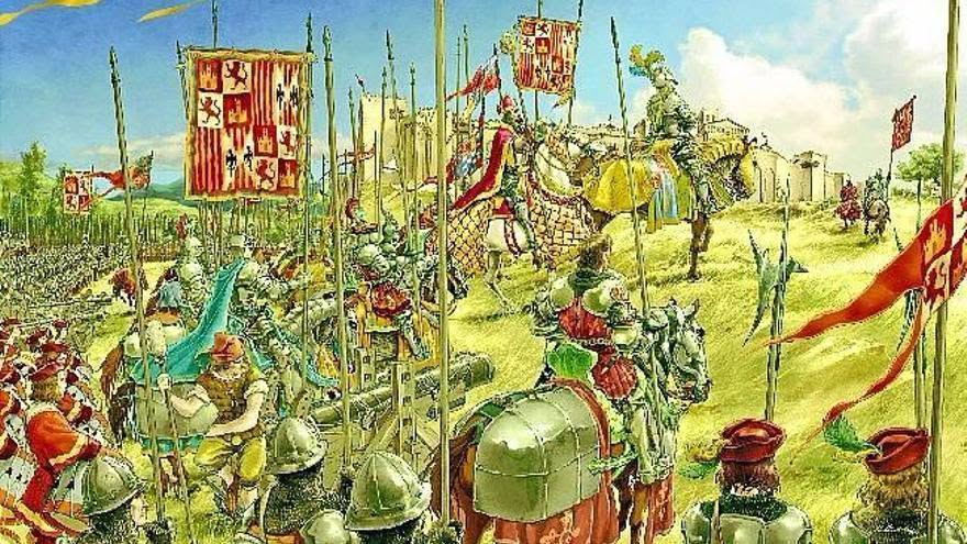 mfan_gc's tweet photo. 25 de julio de 1512, durante la campaña de conquista de Navarra, el ejército de Fernando el Católico comandado por Fadrique Álvarez de Toledo conquistó Pamplona.
Como hijo de Juan II, Fernando el Católico intervino de forma activa en la guerra civil de Navarra, con la introducción de tropas castellanas en el interior del Reino de Navarra, hasta que en 1512 y en apoyo del bando beamontés realizó de forma abierta la definitiva incorporación o conquista de Navarra con tropas vascas, aragonesas y castellanas, al mando de su primo carnal el II duque de Alba de Tormes, Fadrique Álvarez de Toledo y Enríquez y tropas navarras Beaumontesas al mando de Luis III de Beaumont.
El ejército del rey Fernando se fue concentrando en Vitoria con el objetivo de mostrar un serio apoyo militar para el partido dinástico beaumontés, tras años de conducta rebelde por parte de la desorganizada facción agramontesa. Estaba a las órdenes de su primo Fadrique Álvarez de Toledo, segundo duque de Alba, y entre sus mandos figuraban experimentados militares, como los coroneles Rengifo y Villalba. Constaba de 2500 jinetes, 12 000 infantes, 1500 lanzas y 20 piezas de artillería con sus sirvientes; a los que había que añadir 400 hombres al mando de Antonio de Acuña, obispo de Zamora. Entre estas tropas estaban 750 infantes de los temidos tercios de Bugía procedentes del norte de África, traídos a bordo de galeras hasta Bilbao. Poco después, antes de la campaña contra Ultrapuertos, se agregaron otros 300 jinetes y 2900 infantes.
Aunque la invasión ya se había iniciado el 10 de julio con la referida toma de Goizueta, el grueso de las tropas entró el 19 de julio por la Burunda y Lecumberri tras la orden dada por el rey Fernando. Junto a ellas cabalgaban el conde de Lerín, Luis de Beaumont III (hijo del fallecido Luis de Beaumont II en el exilio años antes), y su cuñado el duque de Nájera al frente de 700 coraceros reales. La vanguardia compuesta por 6.000 veteranos iba mandada por el coronel Cristóbal Villalba. Atravesaron la Barranca sin grandes oposiciones, salvo el desalojo en los puertos de seiscientos roncaleses. El día 22 pernoctaron en Huarte-Araquil, al día siguiente se instalaron en Arazuri a las puertas de Pamplona, en el castillo de Juan de Beaumont, hermanastro del conde de Lerín y el 24 en la Taconera. A su paso, algunos nobles navarros beamonteses y también de los agramonteses ofrecieron su colaboración. Juan III de Albret trataba de reagrupar tropas, que fueron insuficientes y tardías concentrándose el rey con sus hombres en Lumbier, para dos días después replegarse a sus posesiones del Bearn. Con el rey fueron Juan de Jaso y Pedro de Navarra, entre otros importantes nobles.
La ciudad de Pamplona -que en aquella época no era la ciudad-fortaleza que se convertiría posteriormente, pues los mismos edificios formaban la muralla- apenas contaba con artillería y en ella vivían entre 6.000 y 10.000 almas. El ejército castellano, compuesto por 15.000 hombres pertrechados con veinte piezas de artillería de grueso calibre, acampó en la Taconera el 24 de julio. El 25 de julio la ciudad firmó la rendición. Rendida la capital, el duque de Alba envió procuradores a Lumbier, Sangüesa, San Juan de Pie de Puerto, Maya, Estella, Tafalla, Tudela, Roncal y Aézcoa, instándoles a la rendición. La mayoría fueron entregándose, no así los estelleses, tudelanos, los de Maya y los de San Juan de Pie de Puerto.
El 29 de julio los delegados ocupantes plantearon un acuerdo de capitulación, en el que dejaba al rey Fernando todas las iniciativas en Navarra y, entre otras obligaciones, el heredero Enrique de Labrit debería ser entregado para su educación. Este documento fue ratificado por Fernando el Católico el 4 de agosto, mientras que los reyes navarros nunca lo hicieron por considerarlo inaceptable.
Tras la rendición de Pamplona, Tudela reunió los esfuerzos de los atacantes. Por un lado, el propio Fernando el Católico fue a Logroño el 12 de agosto para dirigir de cerca las operaciones contra Tudela y Estella. La capital ribera fue cercada, con el refuerzo además de las tropas al mando del arzobispo de Zaragoza e hijo del rey Fernando, Alonso de Aragón. La ciudad capituló el 9 de septiembre y el 4 de octubre Fernando el Católico entró en ella para jurar su fueros y privilegios.
La rendición de las plazas fue paulatina, en las que el rey Fernando se va comprometiendo a salvaguardar sus fueros y privilegios. Sangüesa se entregó el 11 de agosto, el 16 de agosto Lumbier y el 24 de agosto Cáseda. Posteriormente lo hicieron Olite, Tafalla, tras la deserción de Alonso de Peralta que buscó ser nombrado mariscal de Navarra, algo que no se le concedió, y Miranda para el 20 de septiembre.
En la última semana de agosto, el duque de Alba preparó un ejército para atravesar los Pirineos e invadir la Baja Navarra. La vanguardia estaba mandada por el coronel Cristóbal Villalba, con un contingente de 300 jinetes y 2900 infantes, además de diversas piezas de artillería y medio millar más de hombres para manejarla. Se presentaron por sorpresa, por la noche, en Roncesvalles tomando la Colegiata y quemando el pueblo de Burguete. Instalaron el campamento allí el 2 y 3 de septiembre. Fueron tomando Aézcoa, Salazar y Roncal en los primeros días de septiembre. Simultáneamente, tropas aragonesas al mando de Carlos de Pomar habían tomado el castillo de Burgui. Tras pasar los Pirineos fueron conquistando varios castillos, con pequeñas escaramuzas con las tropas de Juan III. El 10 de septiembre se finalizó la ocupación de San Juan de Pie de Puerto, capital de la Baja Navarra y sus alrededores. Una vez sometida, se inició un intenso saqueo e incendio de los pueblos, como Ainhize, Garris, Uhart-Mixe y otros. Los propios cronistas castellanos describen la intensa violencia empleada por las tropas castellanas.