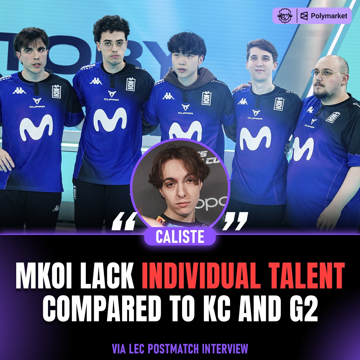 Sheep_Esports's tweet photo. KC Caliste 🇫🇷 on what MKOI 🇪🇸 lack: 

"MKOI have always been a really strong map team and knowing when they want to engage, but they are just lacking individual talent compared to KC and G2" https://t.co/Szo457X0s8