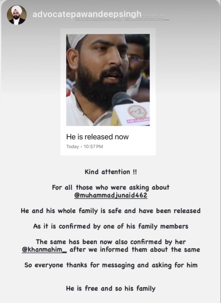 TARUNspeakss's tweet photo. Glad to know that Mohd. Junaid bhai and his family are totally safe and his family members have been released!! 

Junaid bhai has been a beacon of humanity &amp; selfless service who served food to protesters at Jantar Mantar for more than a month.🙏🏻🙏🏻 https://t.co/M7uEK5CmEN