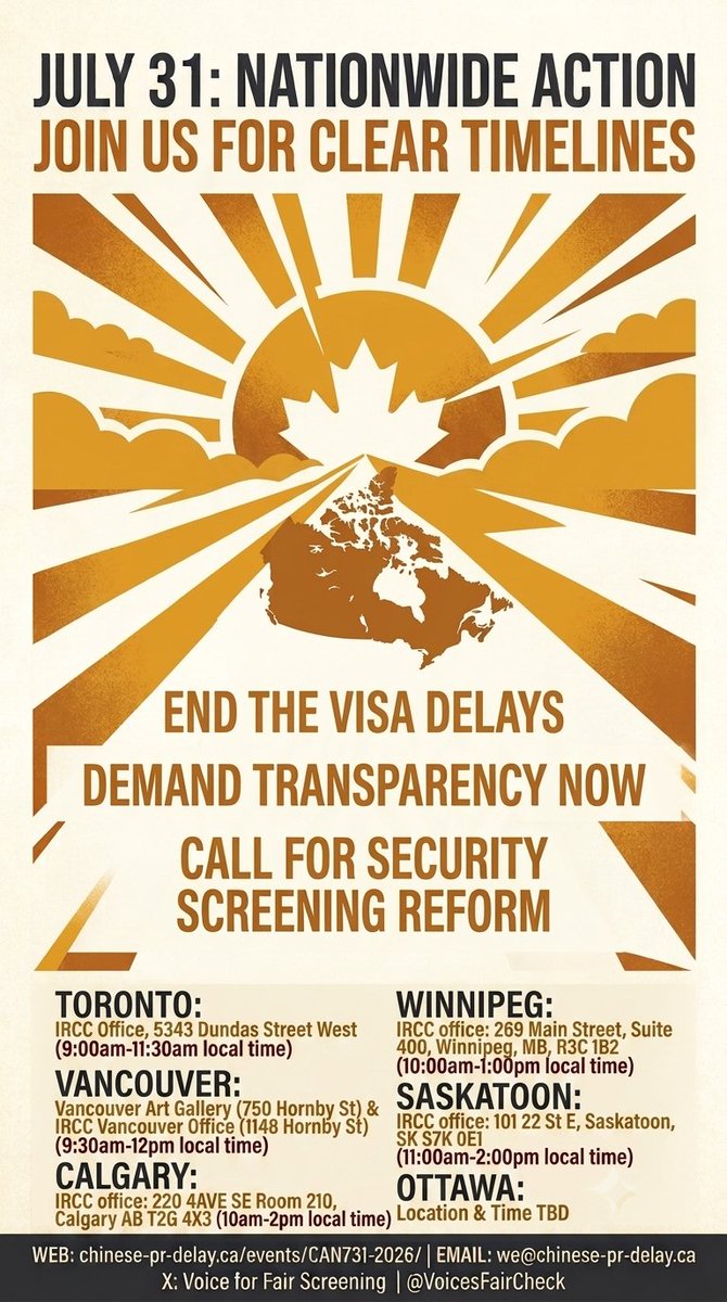 VoicesFairCheck's tweet photo. 📍Join the nationwide action on July 31 to support transparent processing and meaningful security screening reform.
Together, we can make our voices heard.
#IRCC #cdnpoli #cdnimm #CBCNEWS https://t.co/O0Vhle7emE