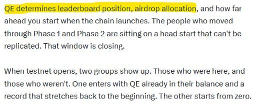 thekuper2152's tweet photo. Every QE you earn today could matter more than you think.

The latest reminder from @dac_chain makes it clear that QE isn't just a progress counter. It's a reflection of your consistency and could play a major role in your journey ahead.

Your QE helps shape:
• Leaderboard ranking
• Potential airdrop allocation
• Your starting position when the network goes live

Early participants from Phase 1 and Phase 2 have already built a strong foundation, but there's still time to keep improving.

Here's what I'm focusing on:
• Earn more QE every day
• Unlock every available Badge
• Open Quantum Crates
• Stay active through Mainnet & TGE

Small actions add up over time. Stay consistent, keep building, and don't miss the opportunity to strengthen your position.

@dac_chain