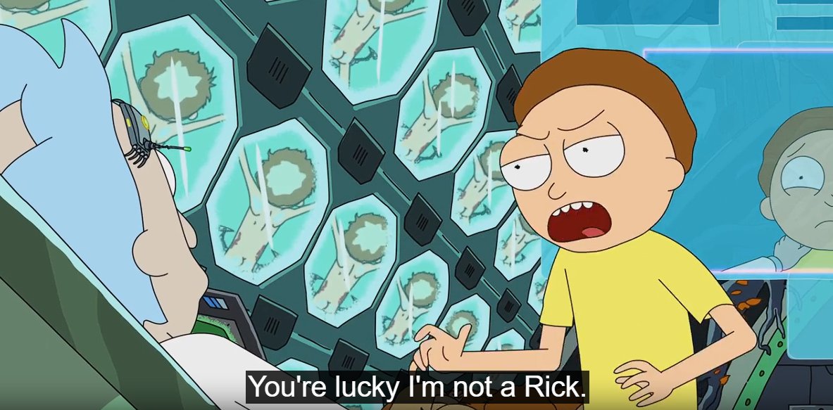 buneeboi's tweet photo. I'm starting to think all the Morty and Evil Morty parallels are intentional because I found another one I haven't seen anyone talk about.

"You're lucky I'm not a Rick" before saving Rick // "Good thing I'm not a Rick" right before shooting with the intention to kill Rick https://t.co/jYiMFmI6sT