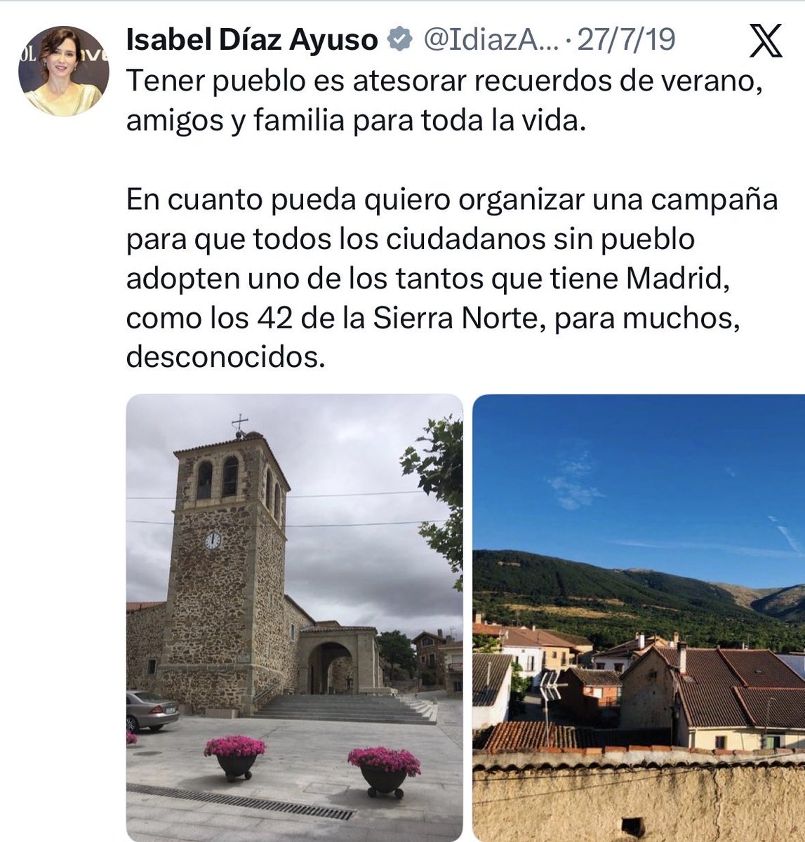 currocorrales's tweet photo. Recordemos que la gran propuesta de Ayuso contra el abandono rural y para la conservación del monte fue una campaña para “adoptar un pueblo”. 

Ah, sí: y pagar 1.300 € al mes a los bomberos forestales y echar al 40% al llegar octubre en lugar de mantenerlos para prevención. https://t.co/E14zMv6cOY