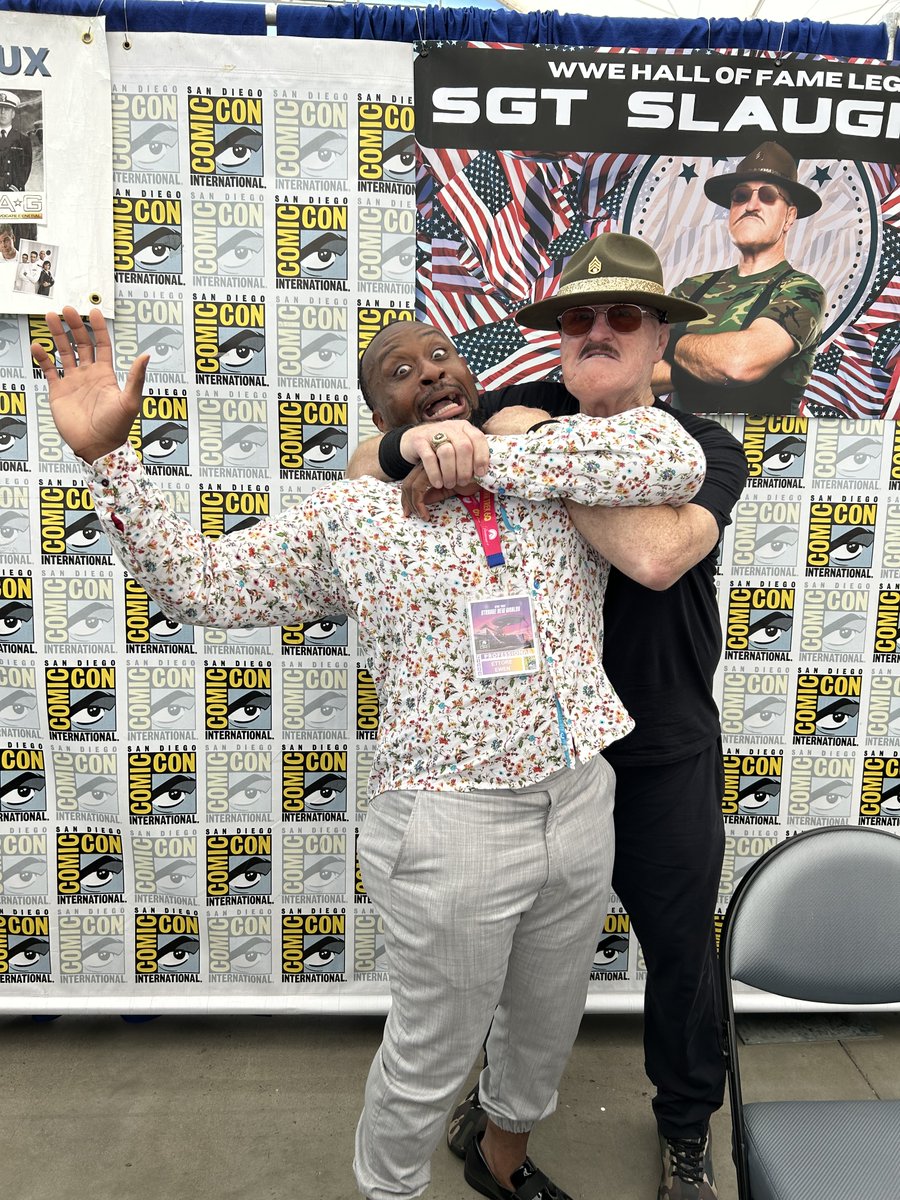 _SgtSlaughter's tweet photo. LISTEN UP SDCC ATTENDIES!!!  @comic_con International Day 2 Completed...  And look who stopped by the Sails Autograph Pavilion to see @_SgtSlaughter.  It was great to see WWE Superstar @WWEBigE !!!!   However, we couldn't let him leave without getting a Cobra Clutch and become a member of the Sgt Slaughter Cobra Clutch Club.

Today Saturday July 25th Sarge will be signing at the Sails Autograph Pavilion from 10AM to 2:30 PM then Sarge will be signing at @HeadlockedComics Booth 1901 from 3PM to 6PM.  Stop By and Say Hi to Sarge and purchase your autographed 8x10's or you can become a member or the Sgt Slaughter Cobra Clutch Club

#SGTSLAUGHTER #WWE #WWEHALLOFFAME #WWEHOF #GIJOE #COBRACLUTCH #THESARGE #SLAUGHTERSMARAUDERS #WWELEGEND #YOJOE #WRESTLING #WWEWRESTLING #SGTSLAUGHTERCOBRACLUTCHCLUB #CHALLENGECOIN #SGTSLAUGHTERCHALLENGECOIN #SDCC #SDCC #COMICCONINTERNATIONAL #SANDIEGOCONVENTIONCENTER #HEADLOCKCOMICS #COMICCONS #COMICCON #COMIC_CON

Posted By Management.