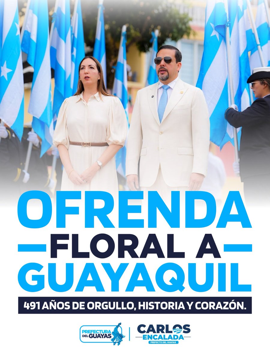 PrefGuayas's tweet photo. 491 años de historia nos inspiran a seguir construyendo el futuro de Guayaquil.

Hoy rendimos homenaje a la ciudad en la tradicional Ofrenda Floral, reafirmando nuestro compromiso con su identidad, su legado y el orgullo de ser guayasenses.

#PrefecturaDelGuayas https://t.co/J1KCfWwyCr