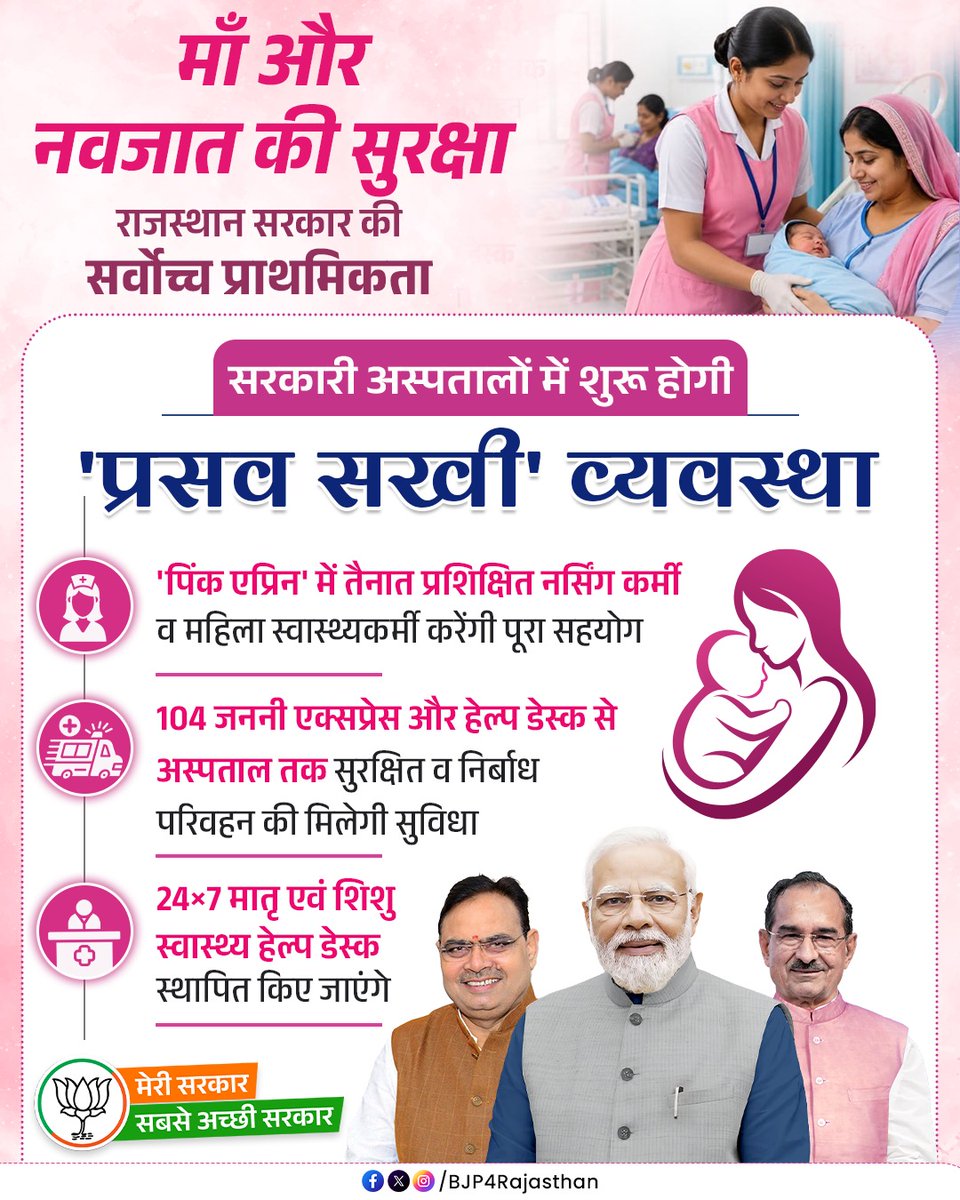 BJP4Rajasthan's tweet photo. माँ और नवजात की सुरक्षा, राजस्थान सरकार की सर्वोच्च प्राथमिकता!

#मेरी_सरकार_सबसे_अच्छी_सरकार https://t.co/iKNRvBHoBv