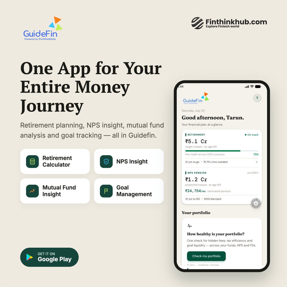 Finthinkhub's tweet photo. Retirement calculator. 
NPS pension estimate. 
Mutual fund quality scores. 
Goal tracking.  

Most people juggle 4 apps (or 0) for these. We put them in one.  Free, Android, no login needed to try: 

Google Play store : https://t.co/lTTgAGUP3H