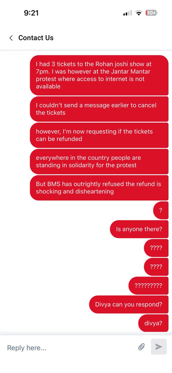meherhora's tweet photo. Why is Divya from @bookmyshow ghosting me? :( https://t.co/wM8tBRrZCl