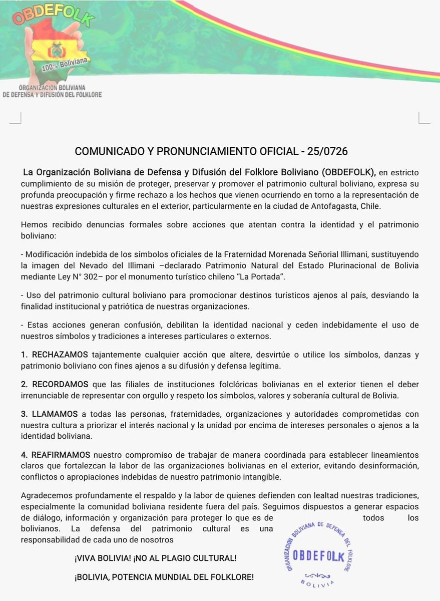 obdefolk149's tweet photo. Pronunciamiento #obdefolk en contra el #plagio a la #morenadaseñorialillimani https://t.co/OUl7FFSCoT