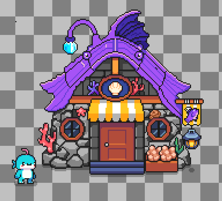 KyleDGamedev's tweet photo. I can't shade even if my life depended on it, nor am I any good at pixel art but I finally managed to make Bubbles' home for my upcoming game. Maybe I should change her own color palette a bit to match but the idea turned out alright for a non-artist

#pixelart #gamedev #aseprite https://t.co/gEN5TFzAtJ