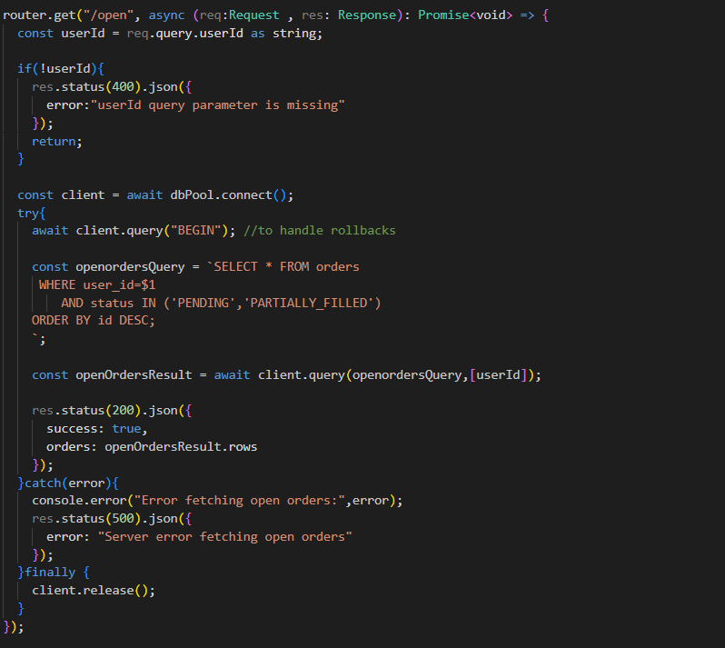 akshatt877's tweet photo. #BuildInPublic NexisCEX 
Day 11 Progress Update: 
1.API Expansion: Implemented  GET &amp; DELETE  REST endpoints
2.Rollbacks: Refund locked user balances without race conditions.
3Engine Sync: Built in-memory cancelOrder method to splice canceled orders from the RAM priority queues. https://t.co/oQDuypkWAx