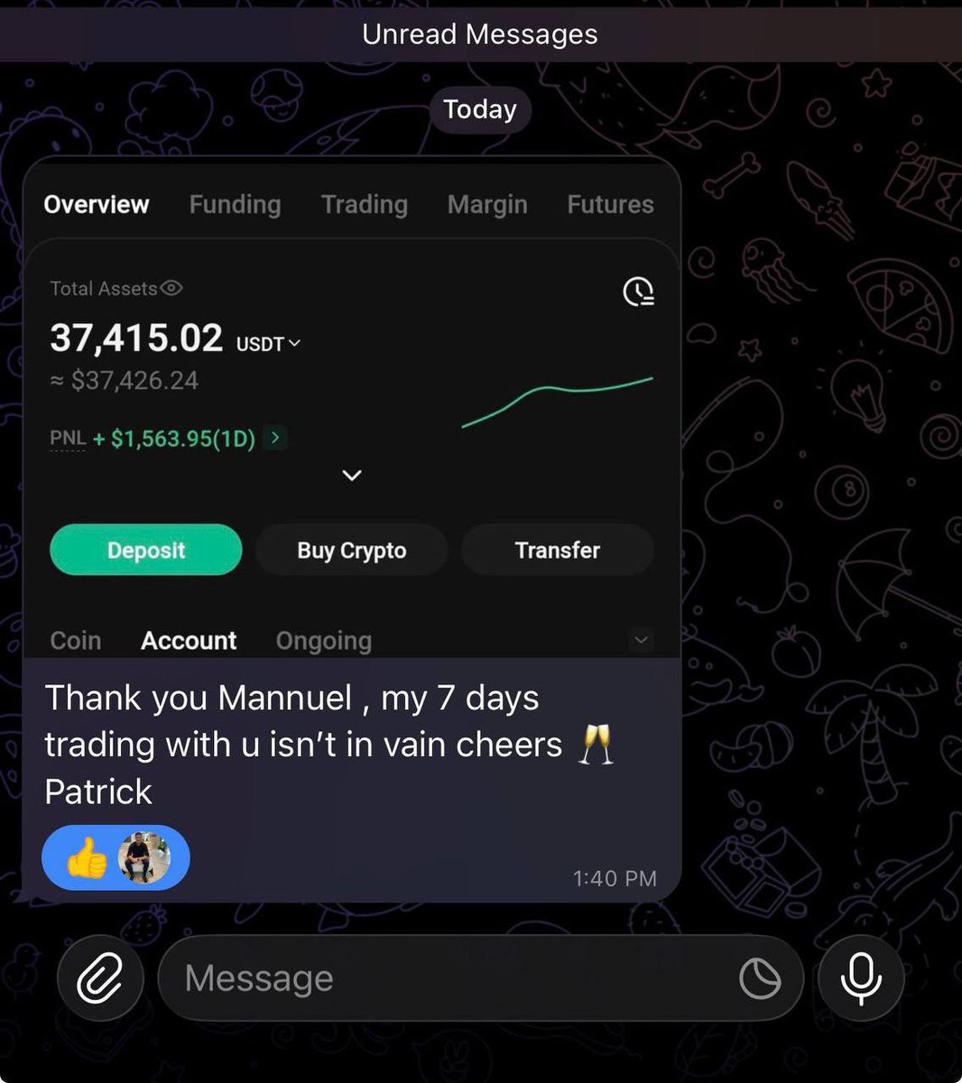 Randy_boy0's tweet photo. I love seeing my traders win 🏆 

37k profit in 7 days 🔥

Congrats Mr Patrick

Click on the link to join  our free  premium trading group 👉🏻

👇https://t.co/KxoFGwAs0W https://t.co/fRnVQIf5su