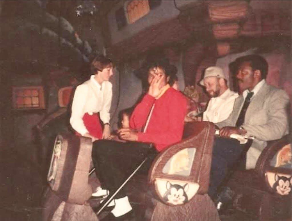 maw717's tweet photo. @Smitherhands Here's a more appropriate "never before seen picture" for ya. I know you've never seen it b'cuz my mom took it w/my camera in 83/84 while we were in line for a ride at Disneyland. Michael waiving to me- I was screaming/jumping up &amp; down wearing a t-shirt with his face on it. 🤣❤️ https://t.co/2doDlxfS6m