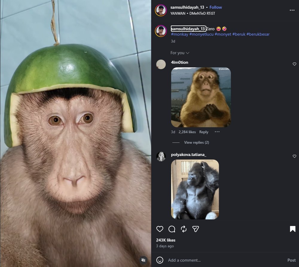 sdoufsdifo's tweet photo. NEW MONKEY IS GOING CRAZY VIRAL AND BECOMING A MEME  

This monkey "Zero" is going mega viral on Instagram rn, and people are memeing it hard.

 Just one video alone has 3.5M views in 2 days and 250K likes, and It's going viral on TikTok as well. 

 IG: https://t.co/ftCS2gTx5G 

TikTok:  https://t.co/B2KAcqnVxk