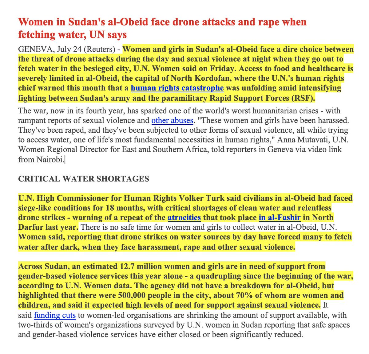 sudanreeves's tweet photo. The warnings could not be more urgent; dangers from the #RSF seige of El #Obeid grow by the day; the RSF’s raping of women and girls fetching water is increasing. This ruthless militia continues its siege, giving every sign of reprising the genocidal assault on El #Fasher.
Will the international community again be content with the role of bystander, unctuously warning but not acting?
#drones
#UAE
#Emirates
#binZayed
#genocide