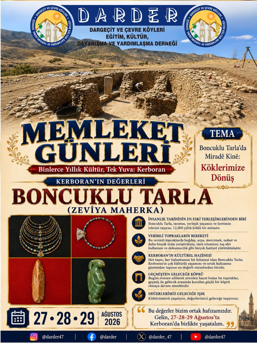 darder_47's tweet photo. Boncuklu Tarla’da Miradê Kinê:
Köklerimize Dönüş
12 Bin Yıllık Geçmişe Açılan Kapı
Boncuklu Tarla, insanlık tarihinin bilinen en eski yerleşimlerinden biri olarak yalnızca Kerboran’ın değil, dünyanın ortak kültür mirasıdır.
#BoncukluTarla    #Dargeçit #Kerboran #Mardin #DARDER https://t.co/PzDKKQRws6