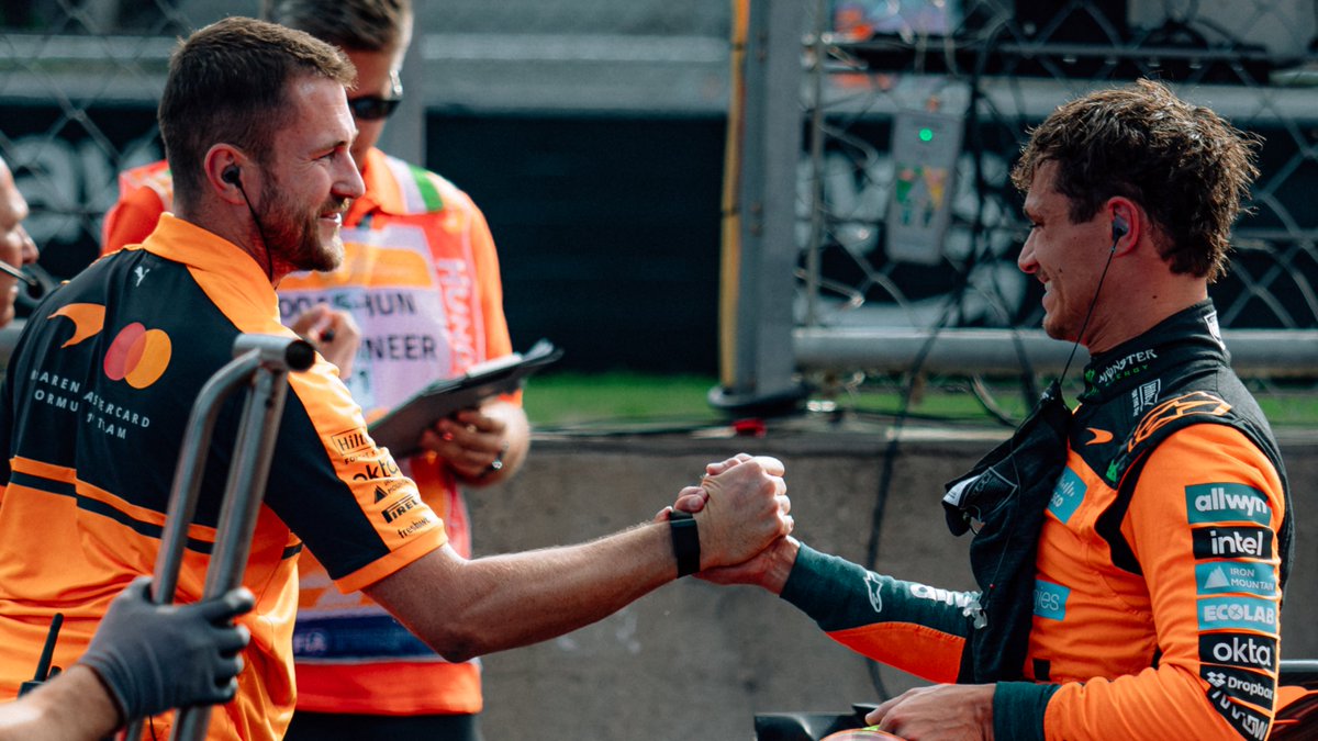F1's tweet photo. First pole as world champ 👊

#F1 #HungarianGP @McLarenF1 https://t.co/DKf9lhqd7h