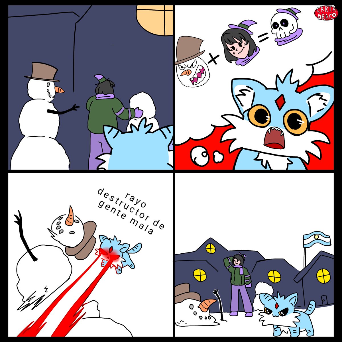 Kairos2018's tweet photo. Siempre pasa en navidad, fan confunde a algunos hombres de nieve ☃️ como monstruos, violeta por otro lado lo deja pasar 
#bruja #navidad #gato #invierno https://t.co/NSkWZ8HcbA