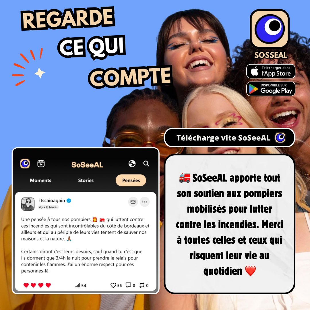 app_soseeal's tweet photo. 🚒❤️ SoSeeAL apporte tout son soutien aux pompiers mobilisés pour lutter contre les incendies. Merci à toutes celles et ceux qui risquent leur vie pour protéger les populations, les animaux et nos forêts. Force, courage et prudence à toutes les équipes sur le terrain. #Pompiers https://t.co/5paD7YbBwS